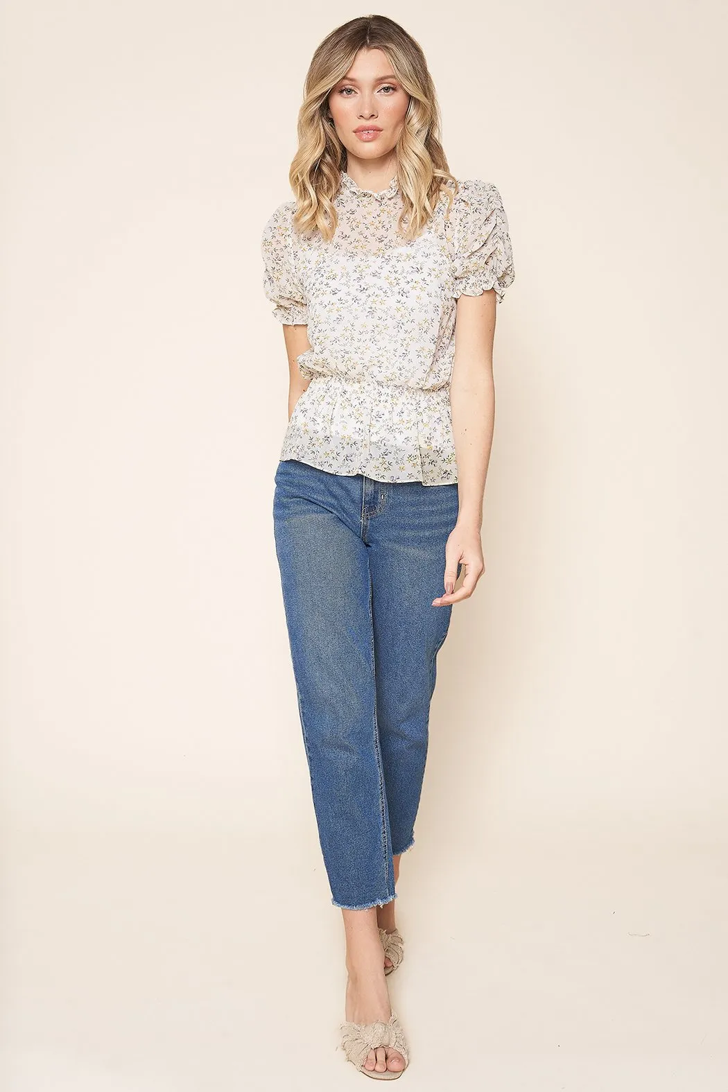 Alexandria Floral Puff Short Sleeve Blouse