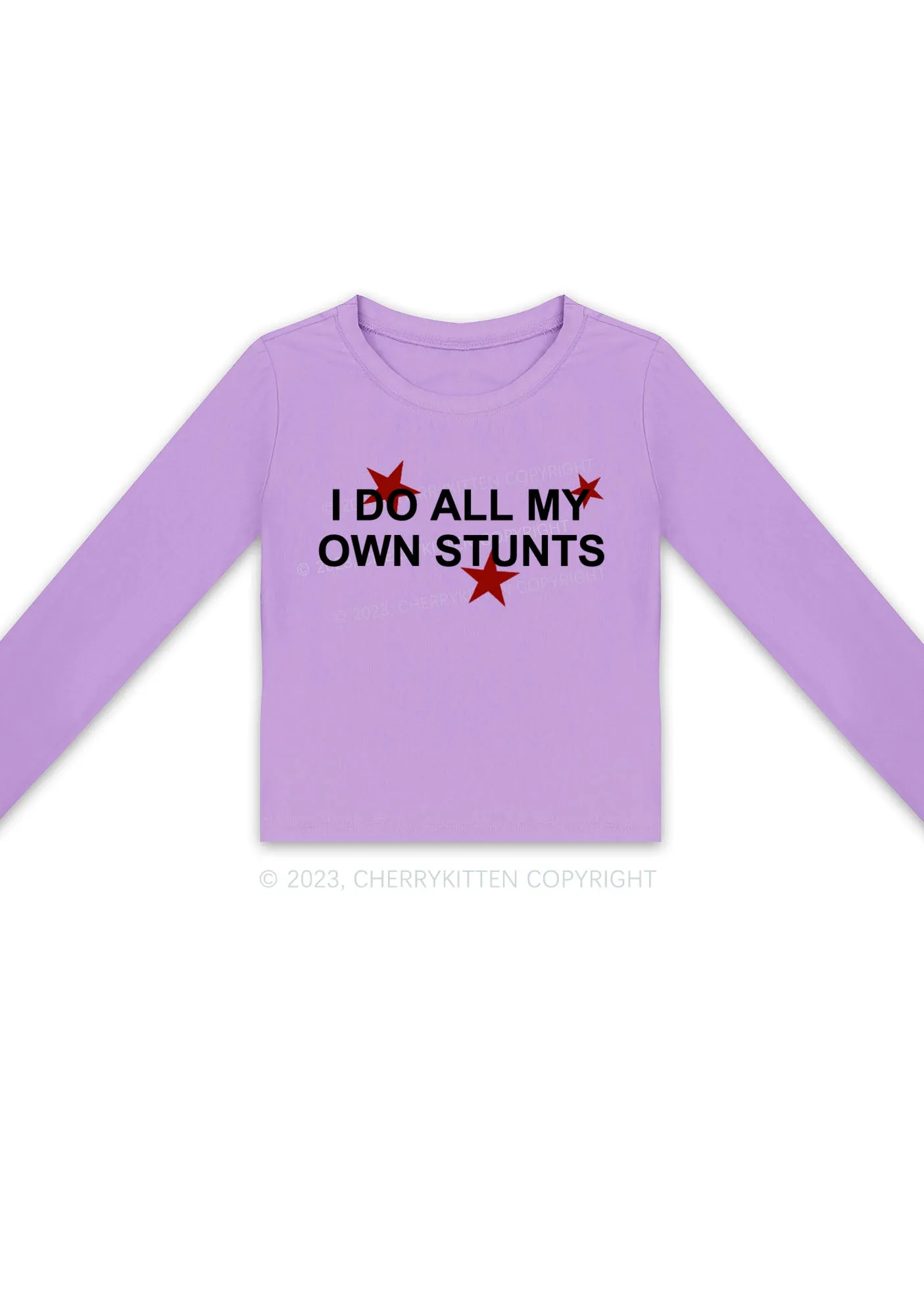 All My Own Stunts Long Sleeve Crop Top Cherrykitten