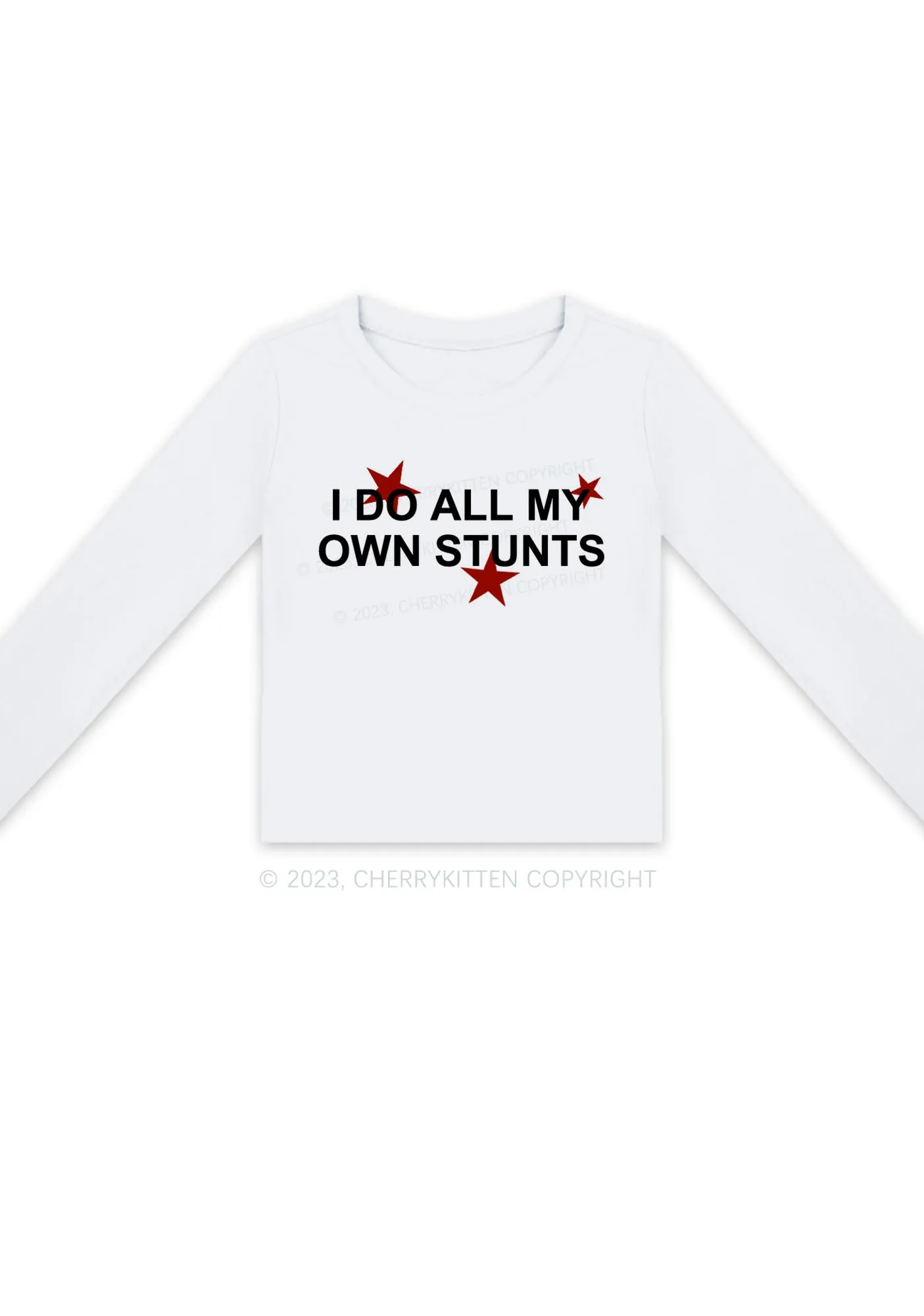 All My Own Stunts Long Sleeve Crop Top Cherrykitten