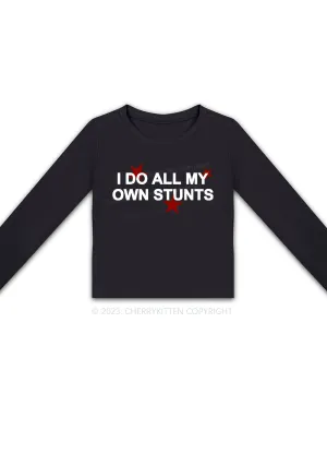 All My Own Stunts Long Sleeve Crop Top Cherrykitten