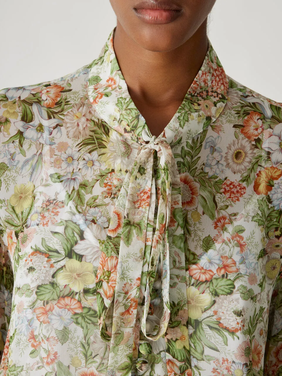 All Over Floral On Viscose Chiffon Tie Front Blouse