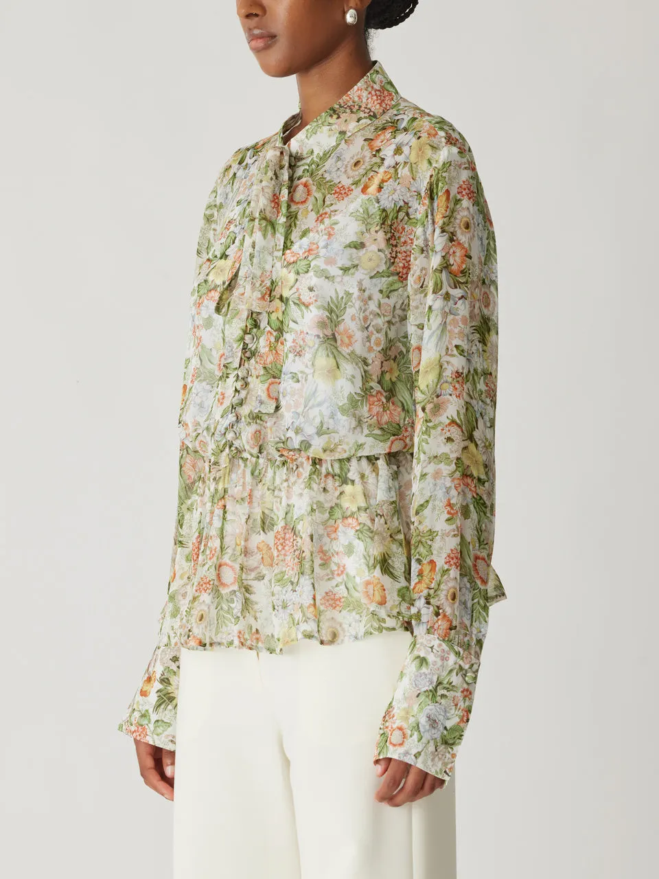 All Over Floral On Viscose Chiffon Tie Front Blouse