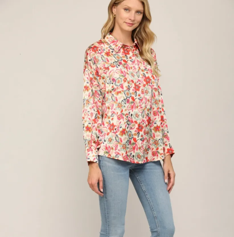 Ally Abstract Print Button Down Shirt