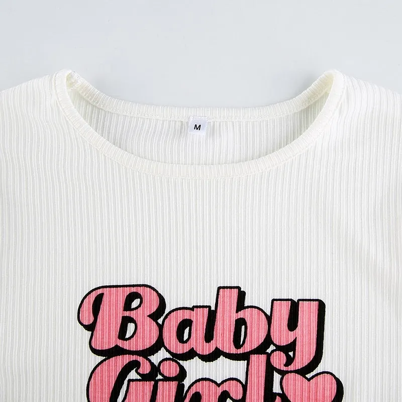 Baby Girl Letter Print Crop Top Casual Basic O-Neck Long Sleeve Shirt