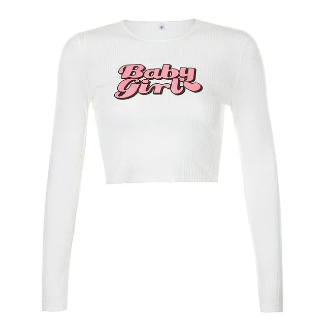 Baby Girl Letter Print Crop Top Casual Basic O-Neck Long Sleeve Shirt