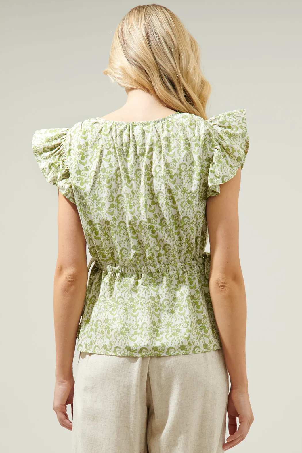 Baudelaire Floral Chia Flutter Peplum Top