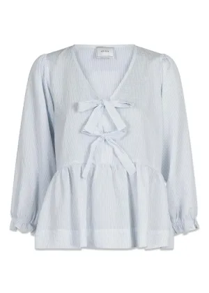 Bella Slim Stripe Blouse - Light Blue Stripe