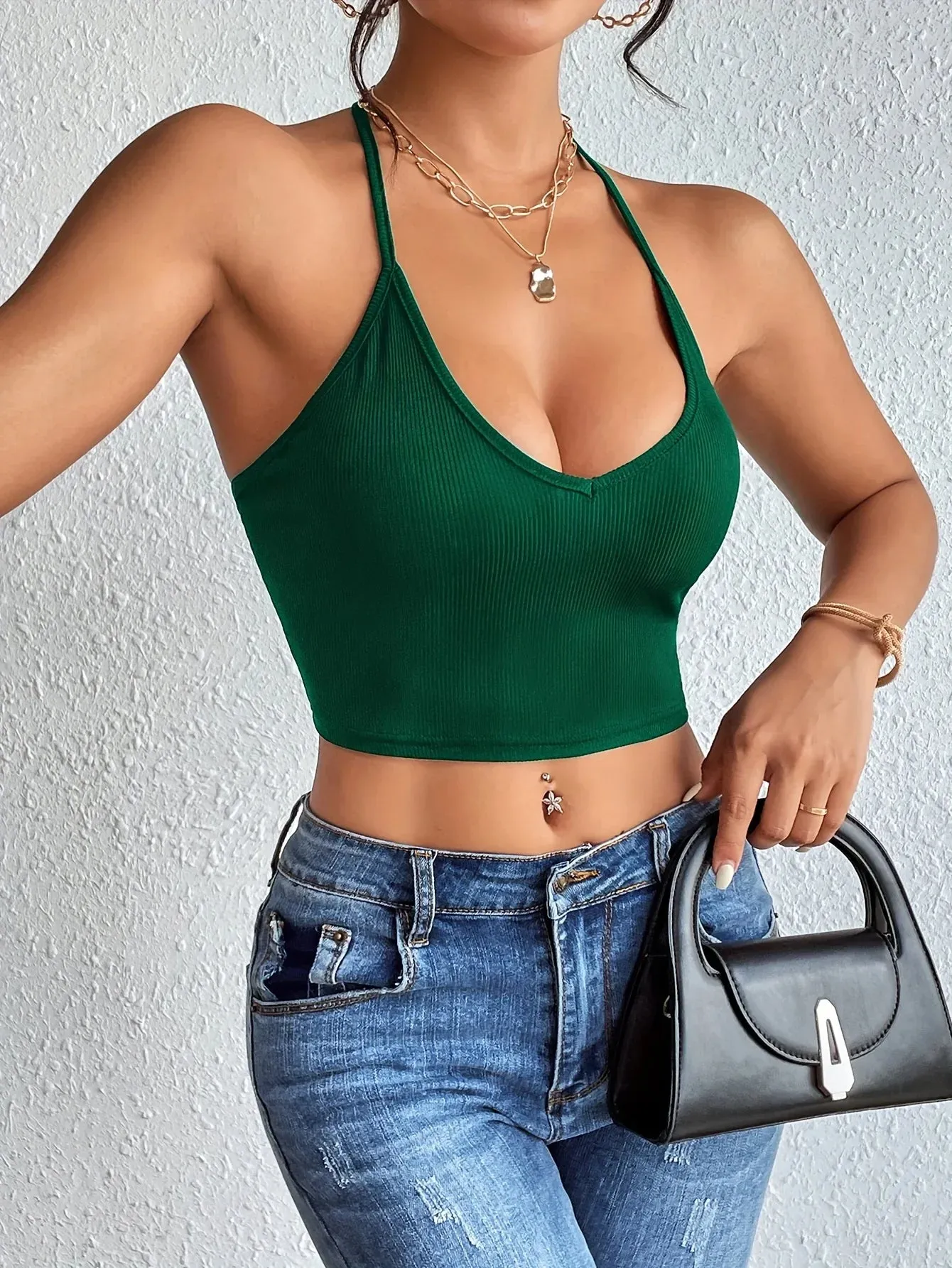 Chic Halter Neck Crop Top-Backless & Criss Cross Detail for Summer Crop Top