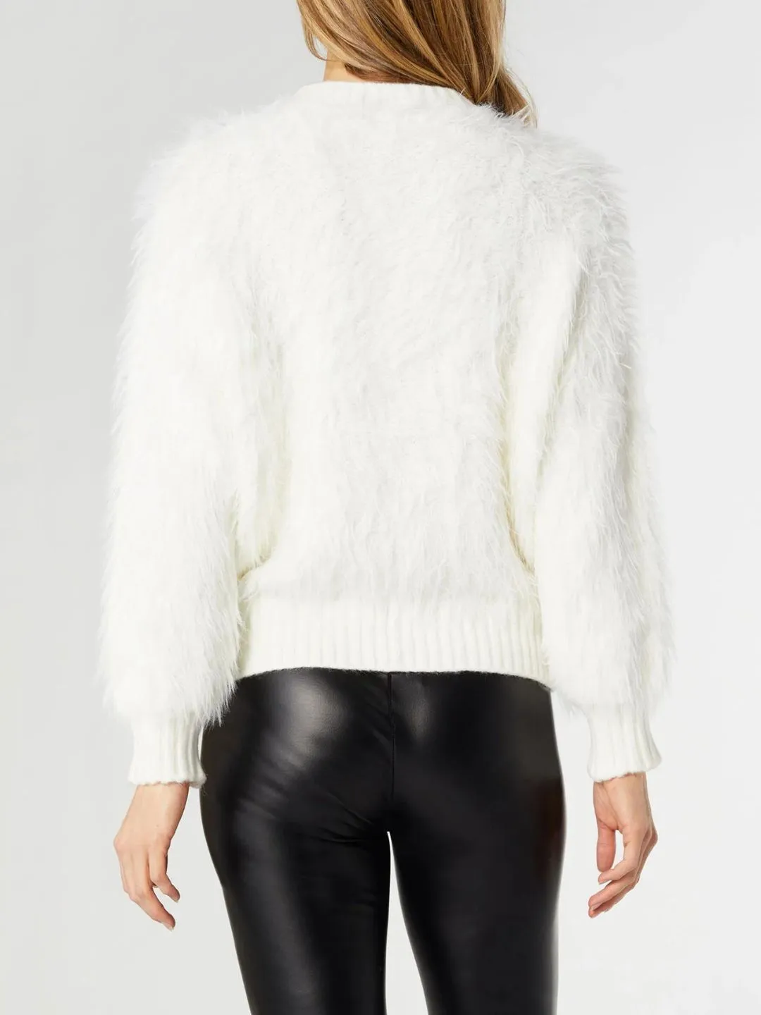 Cindy Cable Knit Faux Fur Sweater - White