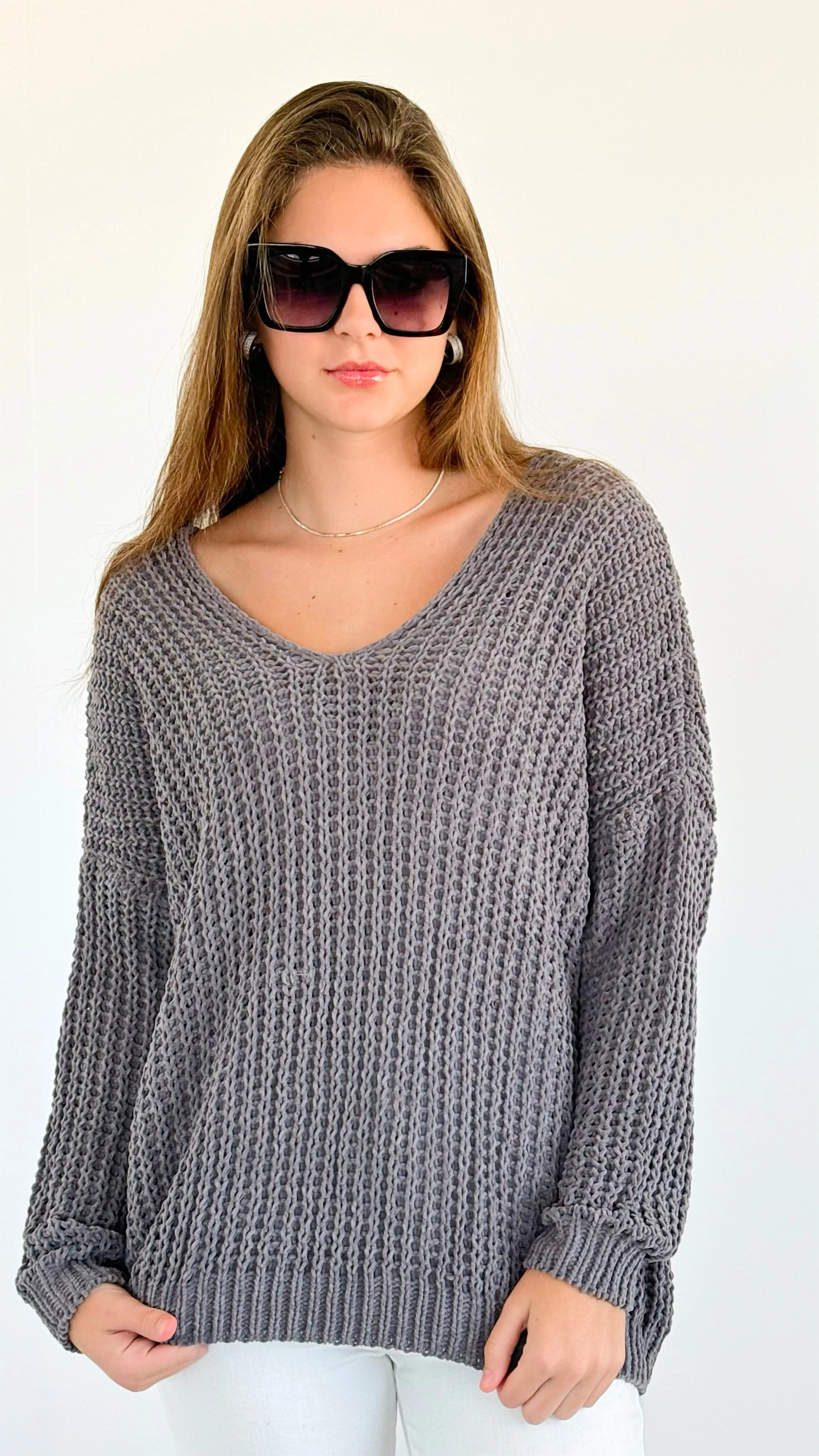 Coastal Breeze Knit Sweater - Charcoal