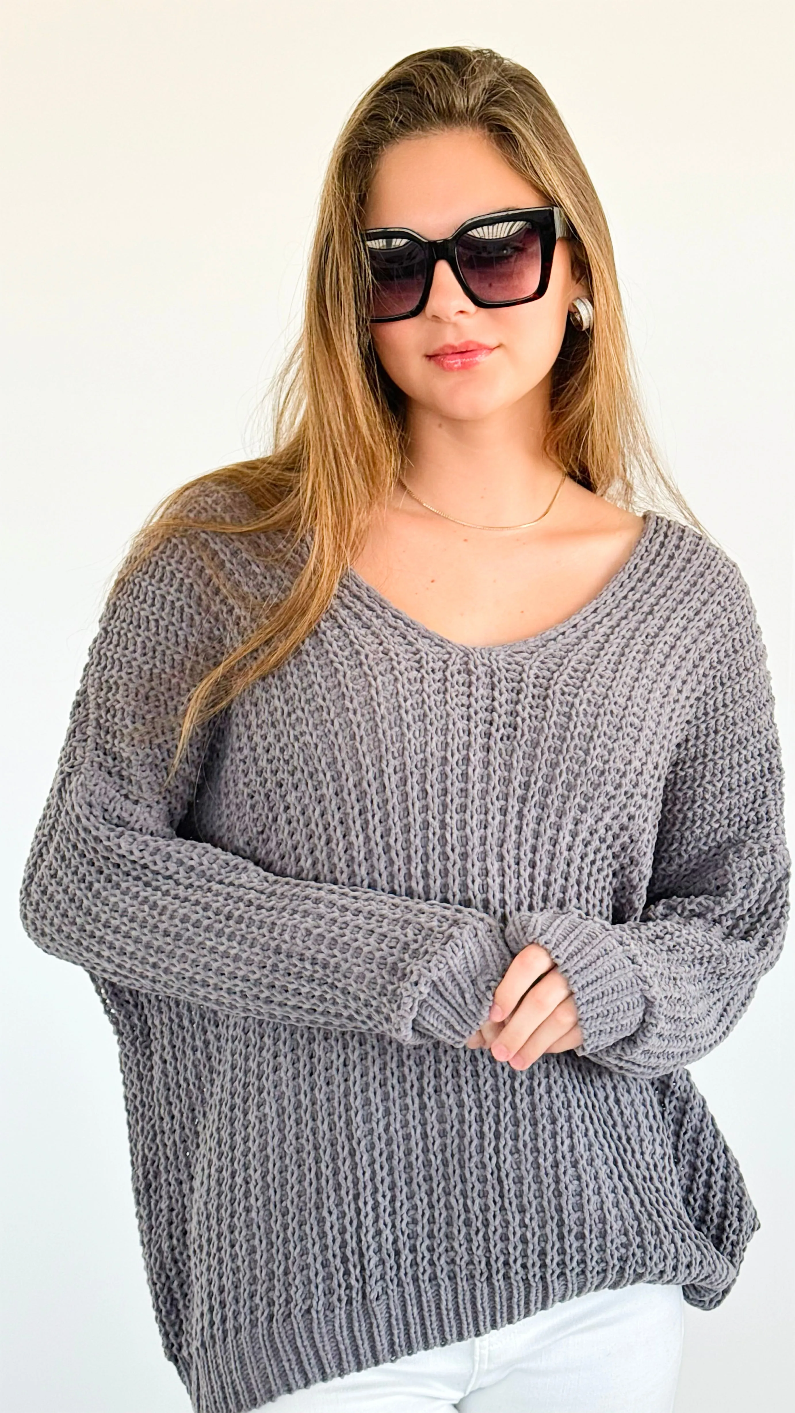 Coastal Breeze Knit Sweater - Charcoal