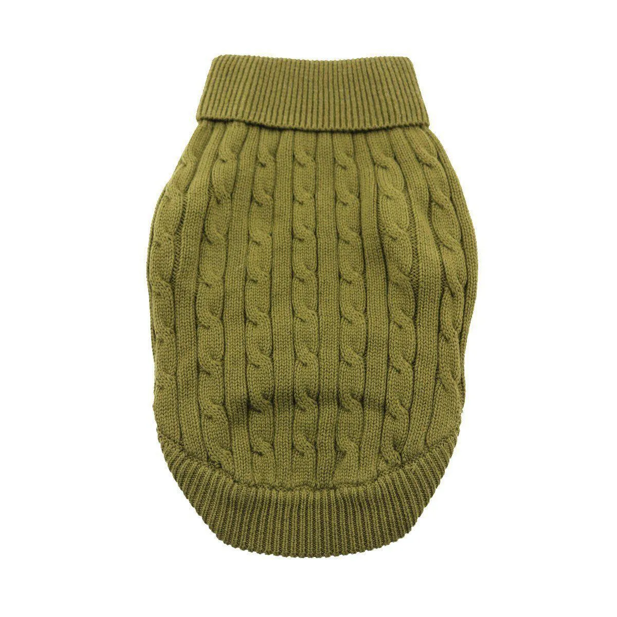 Combed Cotton Cable Knit Dog Sweater Herb Green