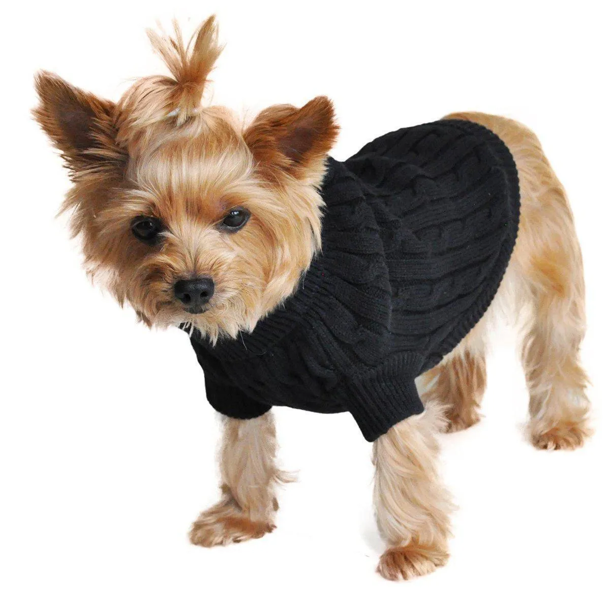 Combed Cotton Cable Knit Dog Sweater Jet Black XLarge