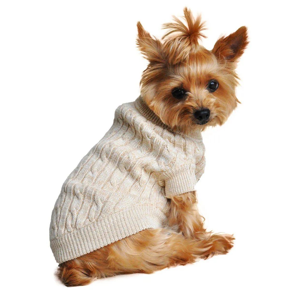 Combed Cotton Cable Knit Dog Sweater Oatmeal