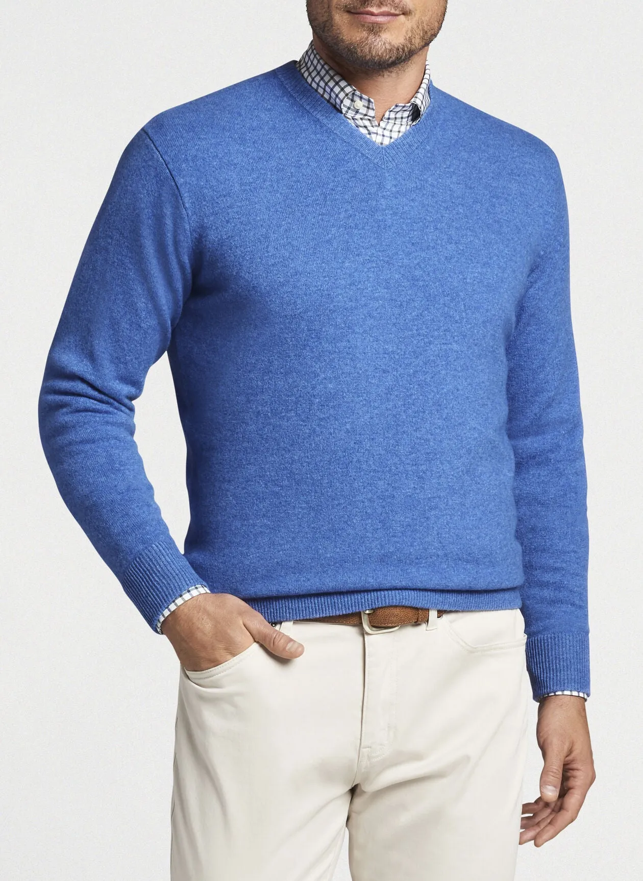 CROWN COMFORT CASHMERE V-NECK SWEATER - ALPINE BLUE