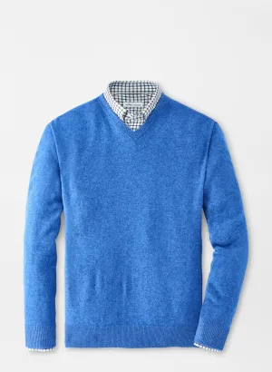 CROWN COMFORT CASHMERE V-NECK SWEATER - ALPINE BLUE