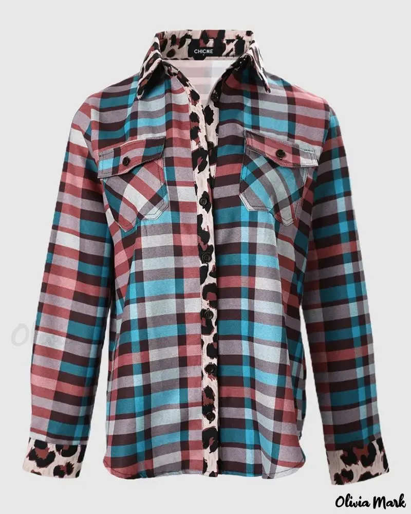 Deanwangkt - Checked Leopard Print Long Sleeve Shirt