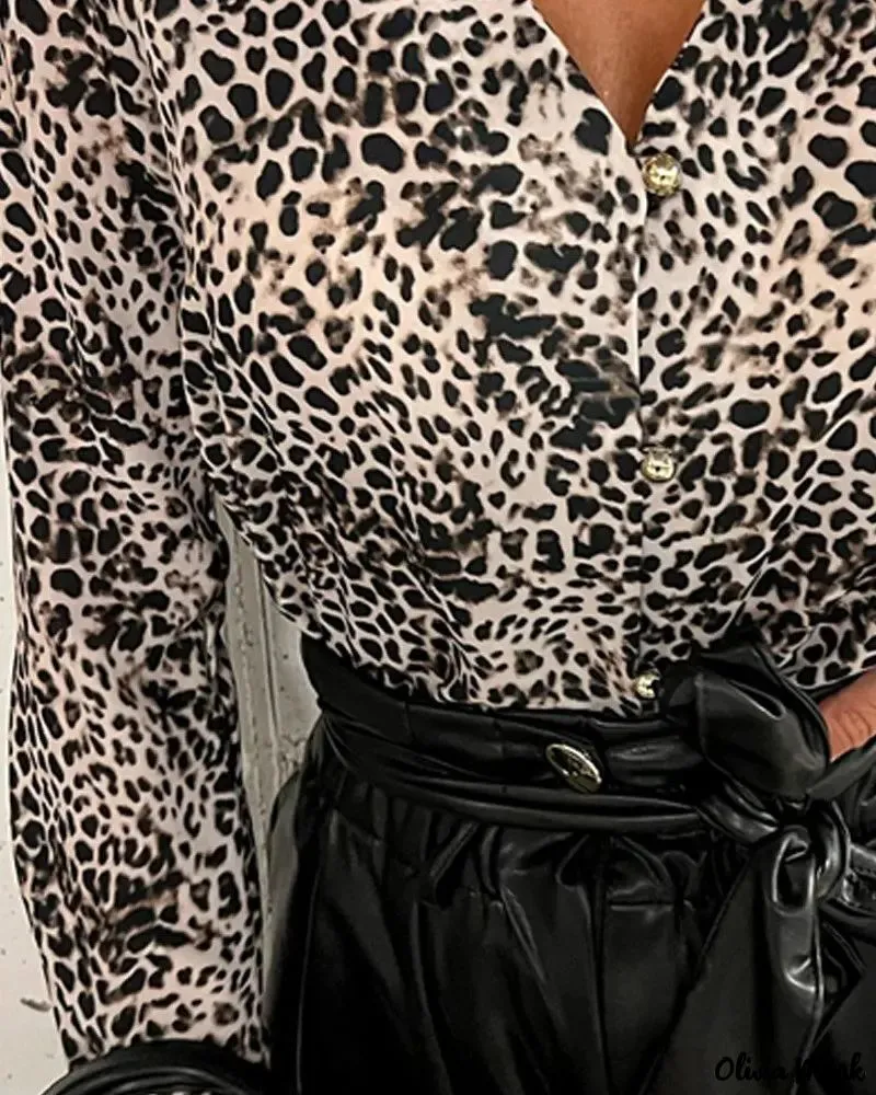 Deanwangkt - Leopard Print Long Sleeve Button Down Shirt