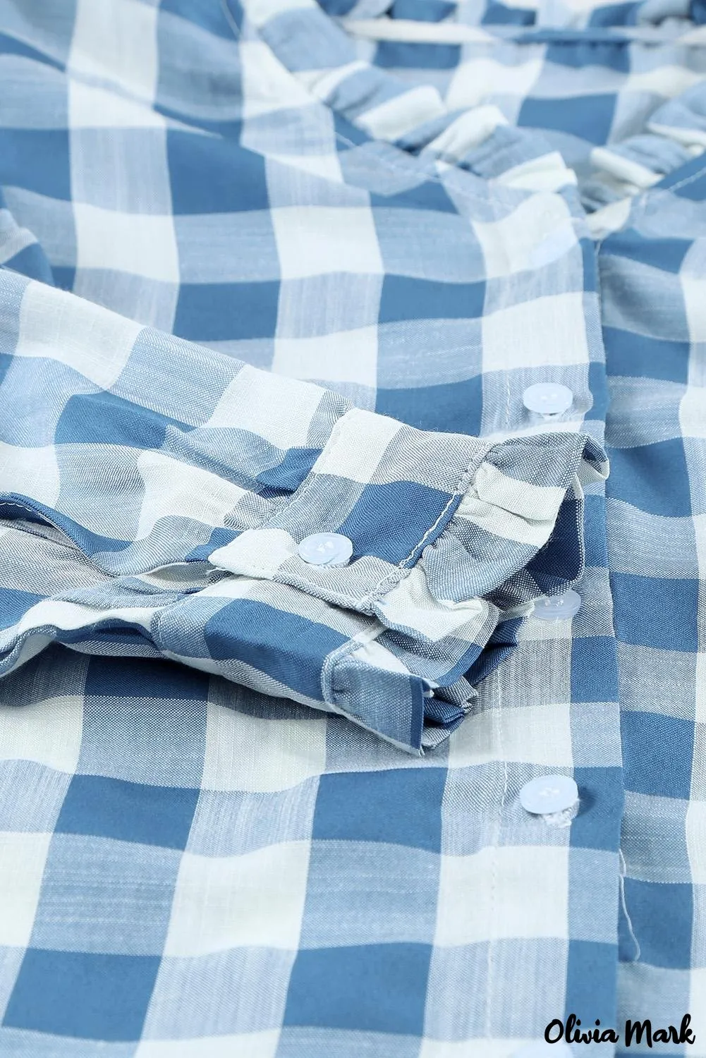 Deanwangkt - Sky blue checked ruffled button-down shirt