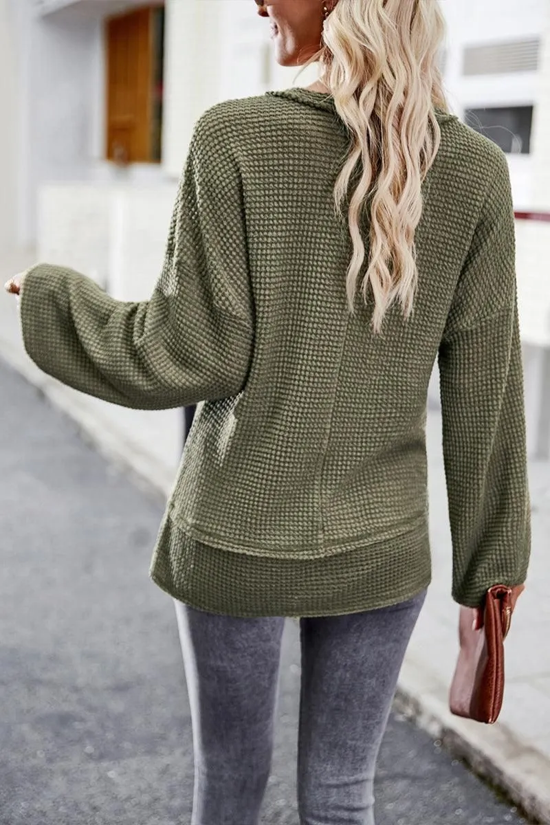 DEEP V NECK ONE POCKET LONG SLEEVE KNIT