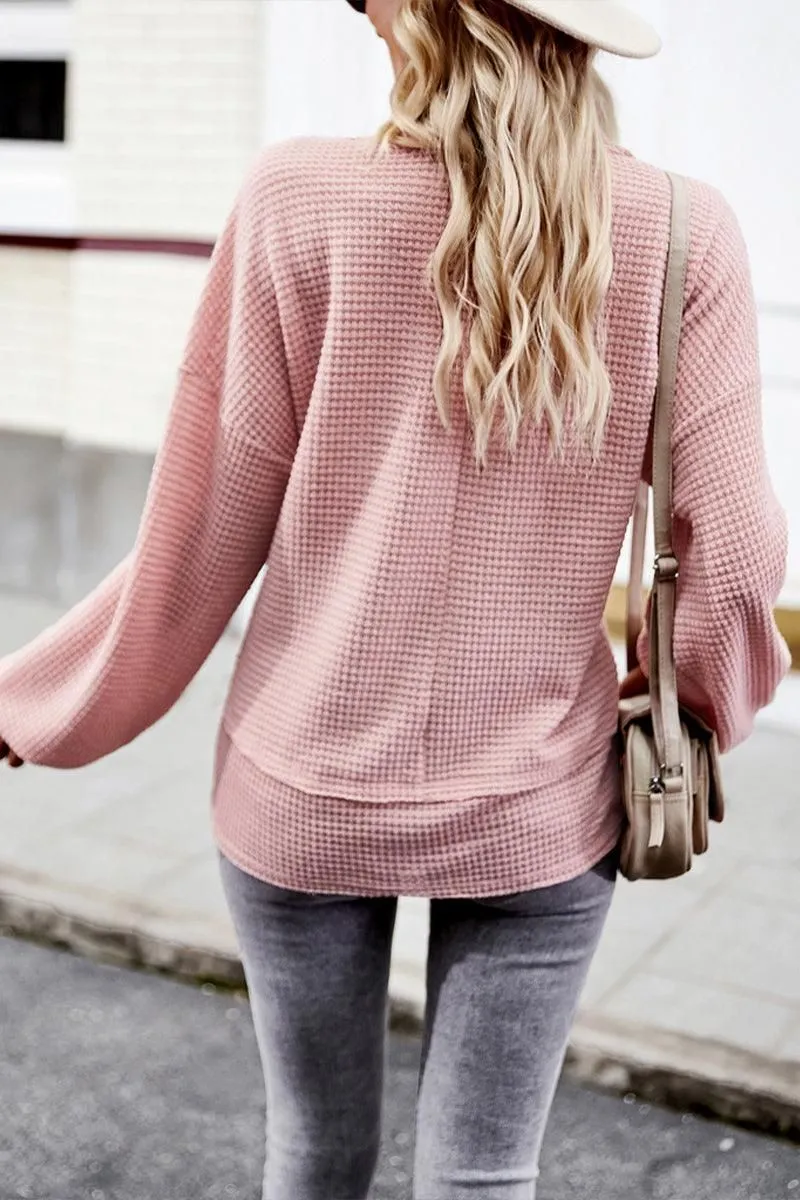 DEEP V NECK ONE POCKET LONG SLEEVE KNIT