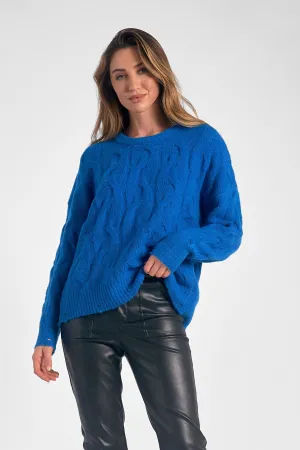 Elan Cobalt Blue Jolly Cable Knit Sweater