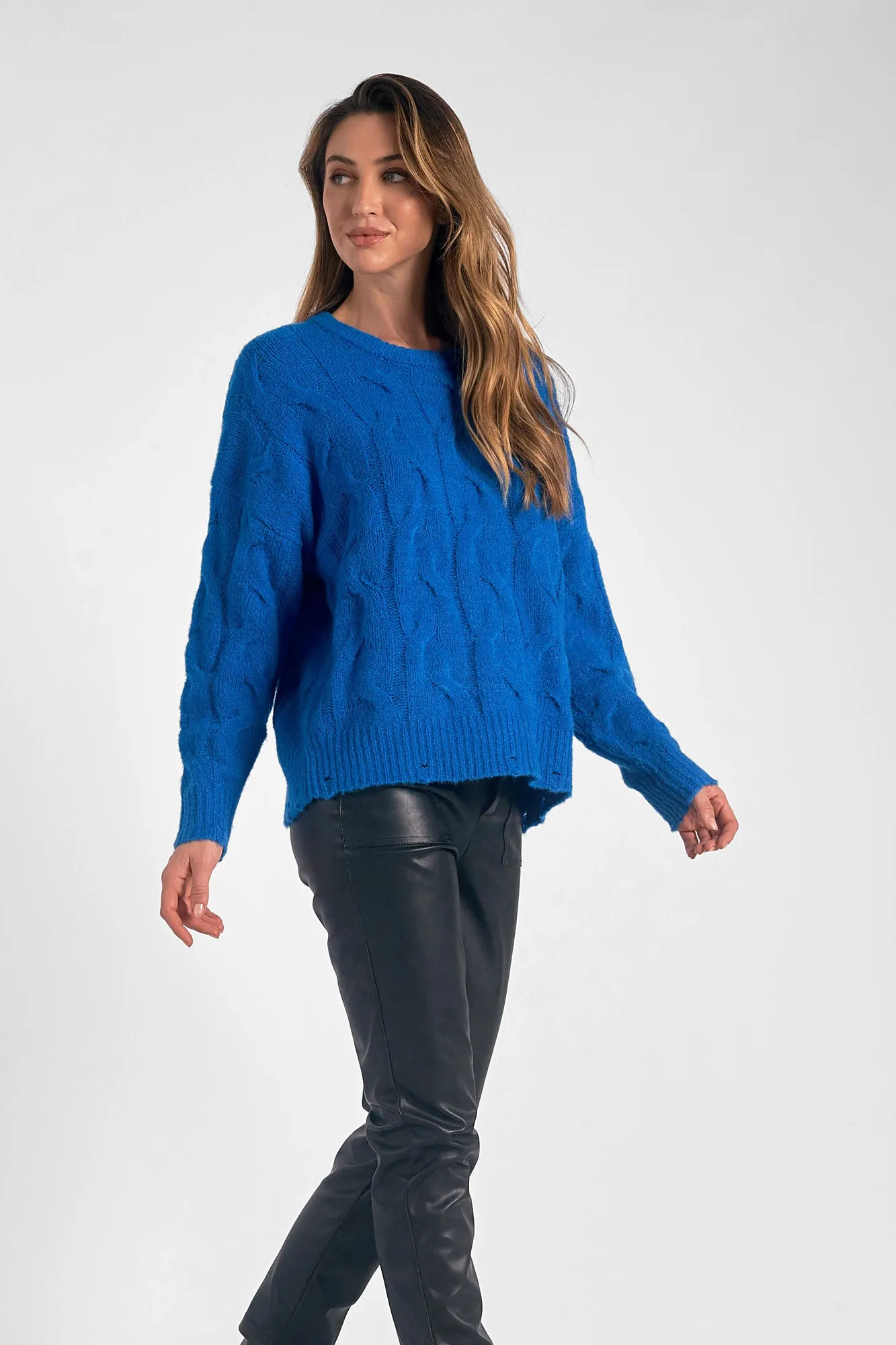 Elan Cobalt Blue Jolly Cable Knit Sweater