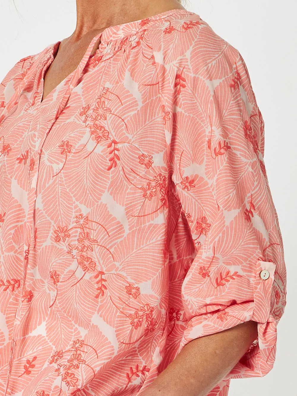 Emma Cotton Embroidered Shirt - Melon