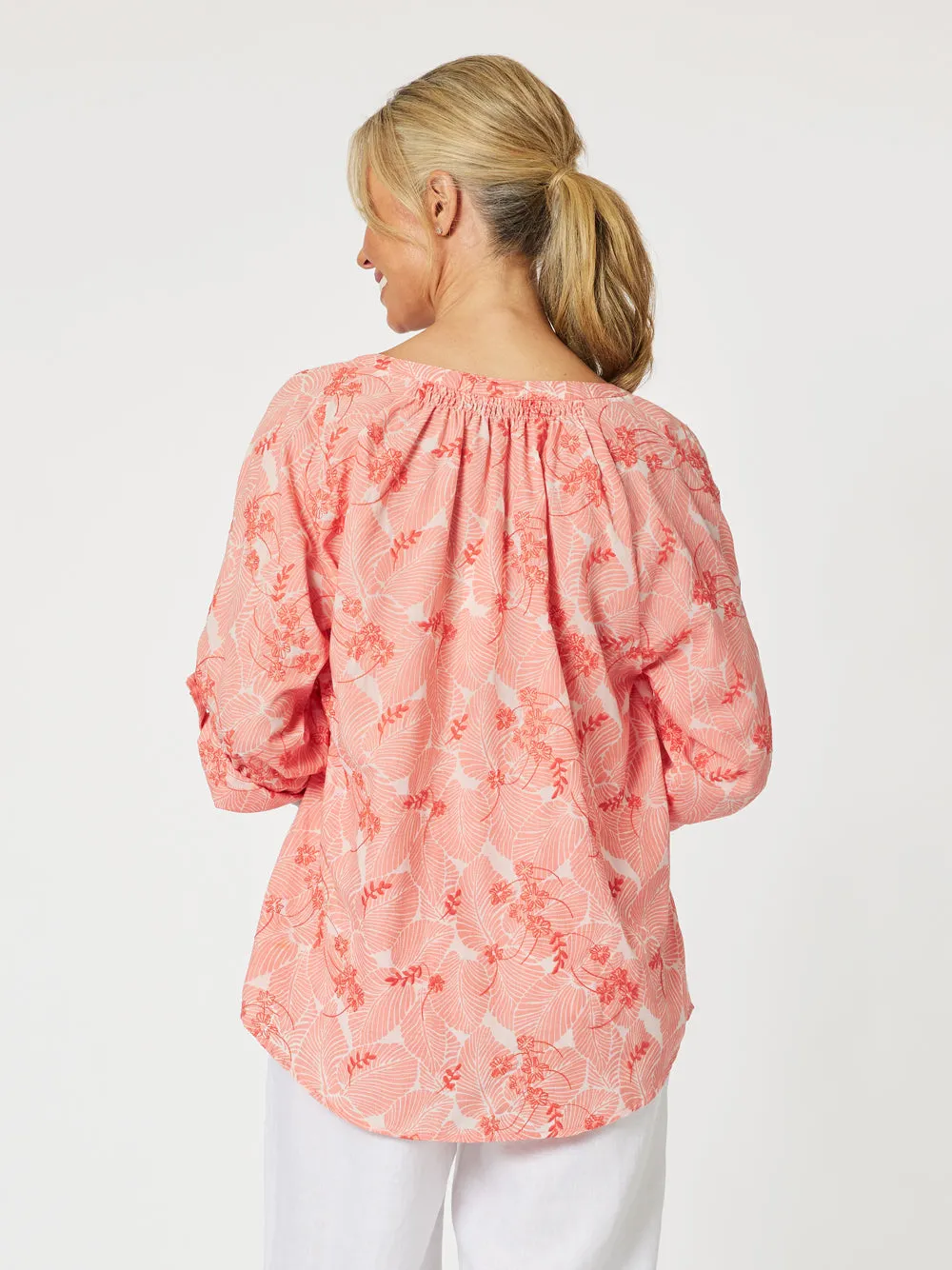 Emma Cotton Embroidered Shirt - Melon