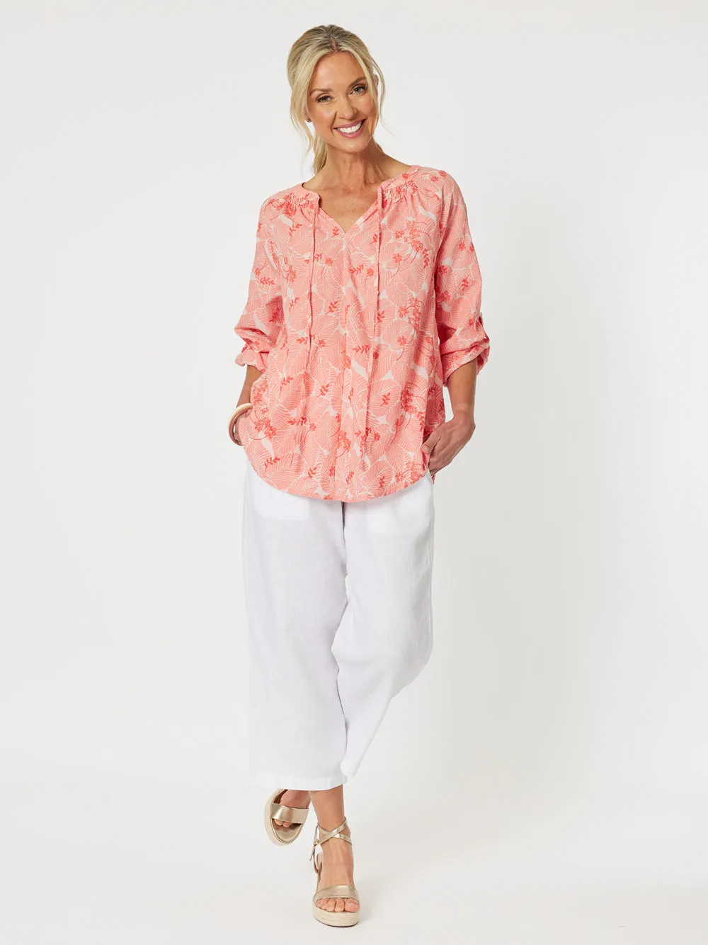 Emma Cotton Embroidered Shirt - Melon