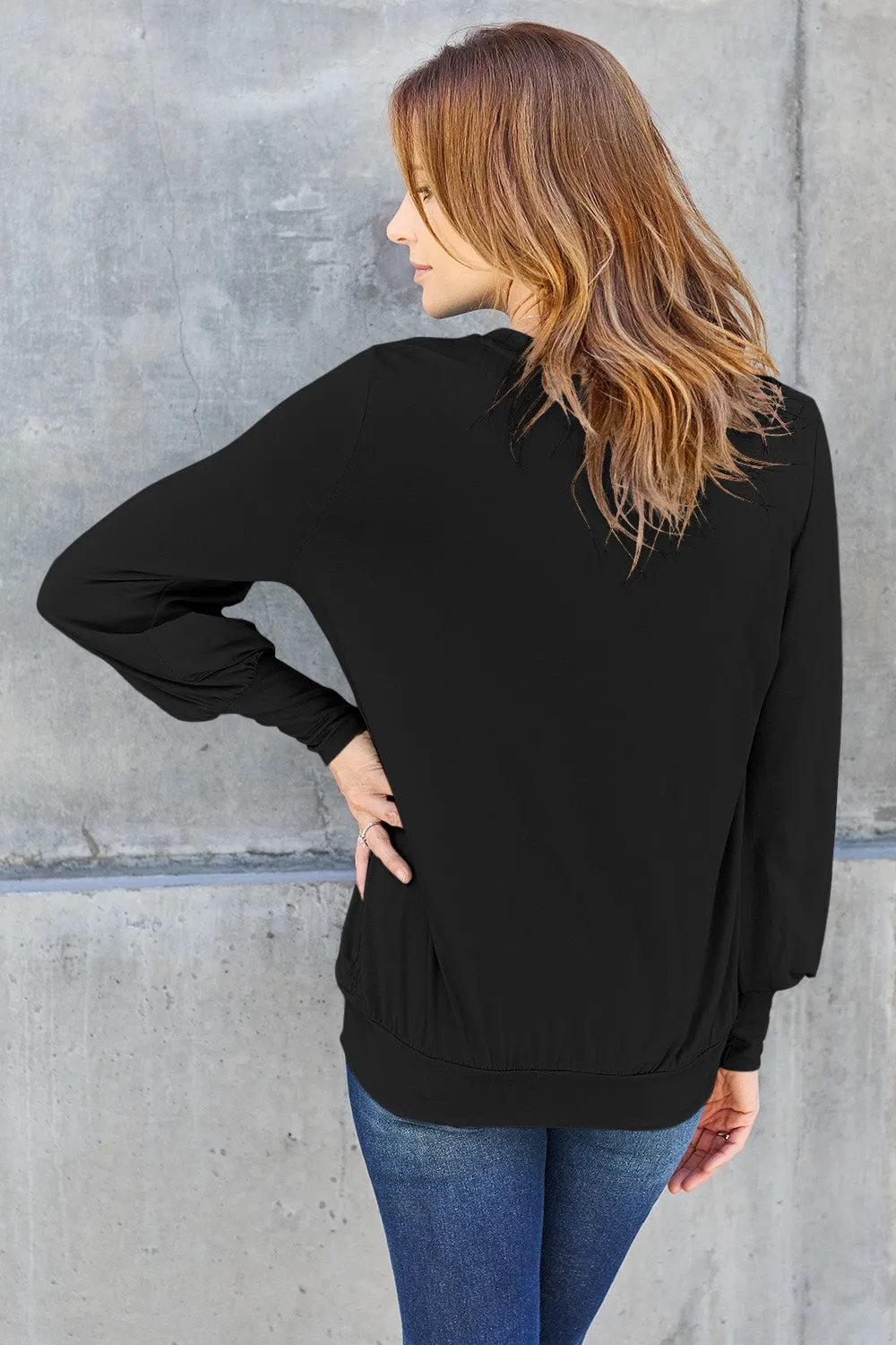 Full Size V-Neck Lantern Sleeve Top