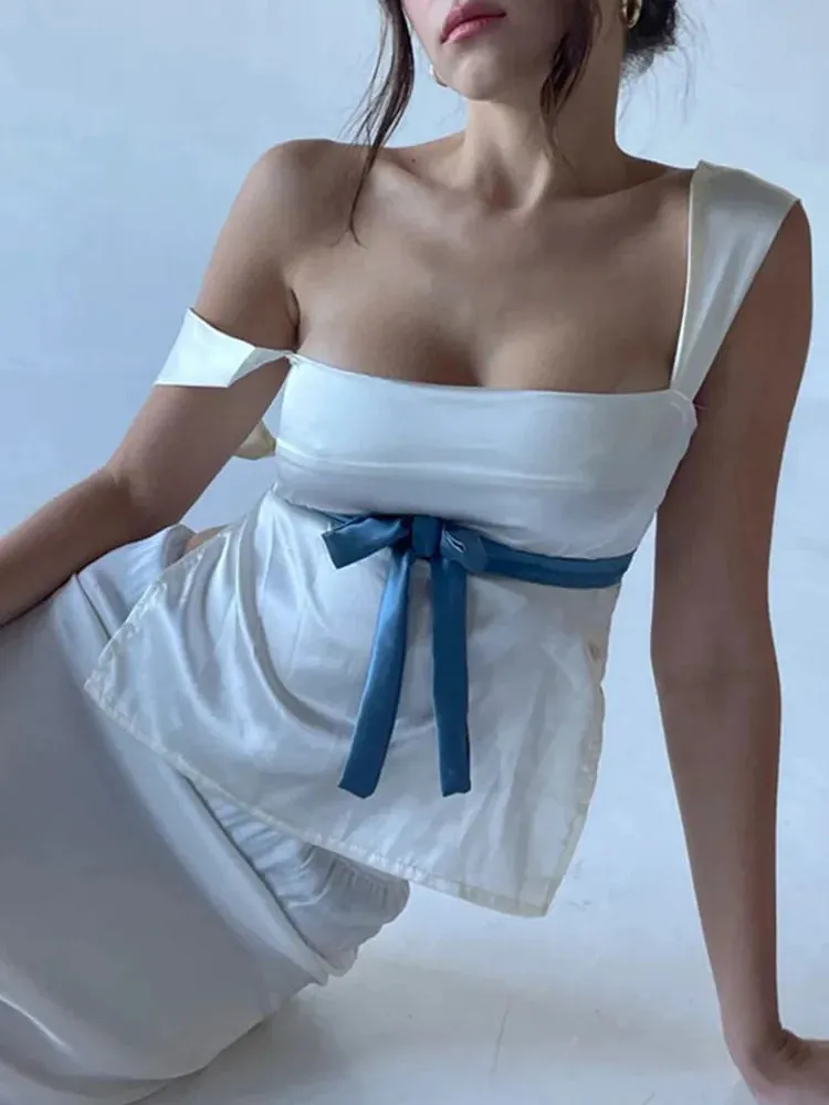 Hollow Out Satin Backless Bandage Crop Top for Women