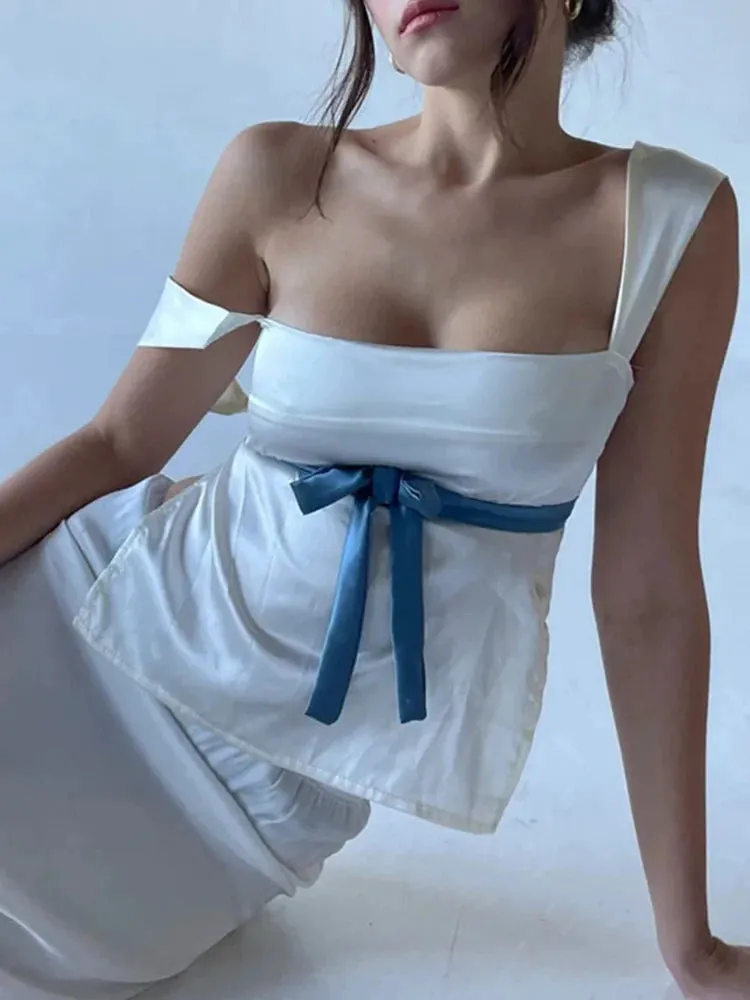 Hollow Out Satin Backless Bandage Crop Top for Women