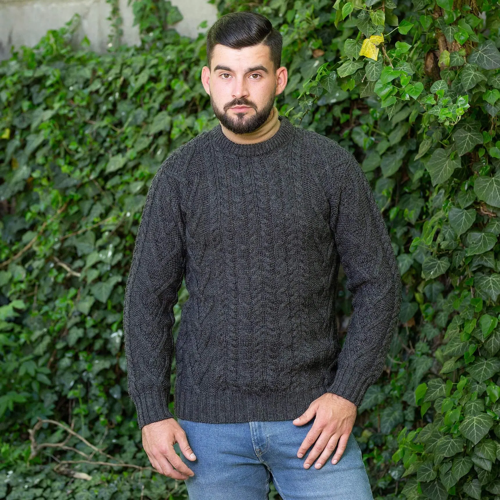 Irish Cable Knit Wool Aran Sweater for Men