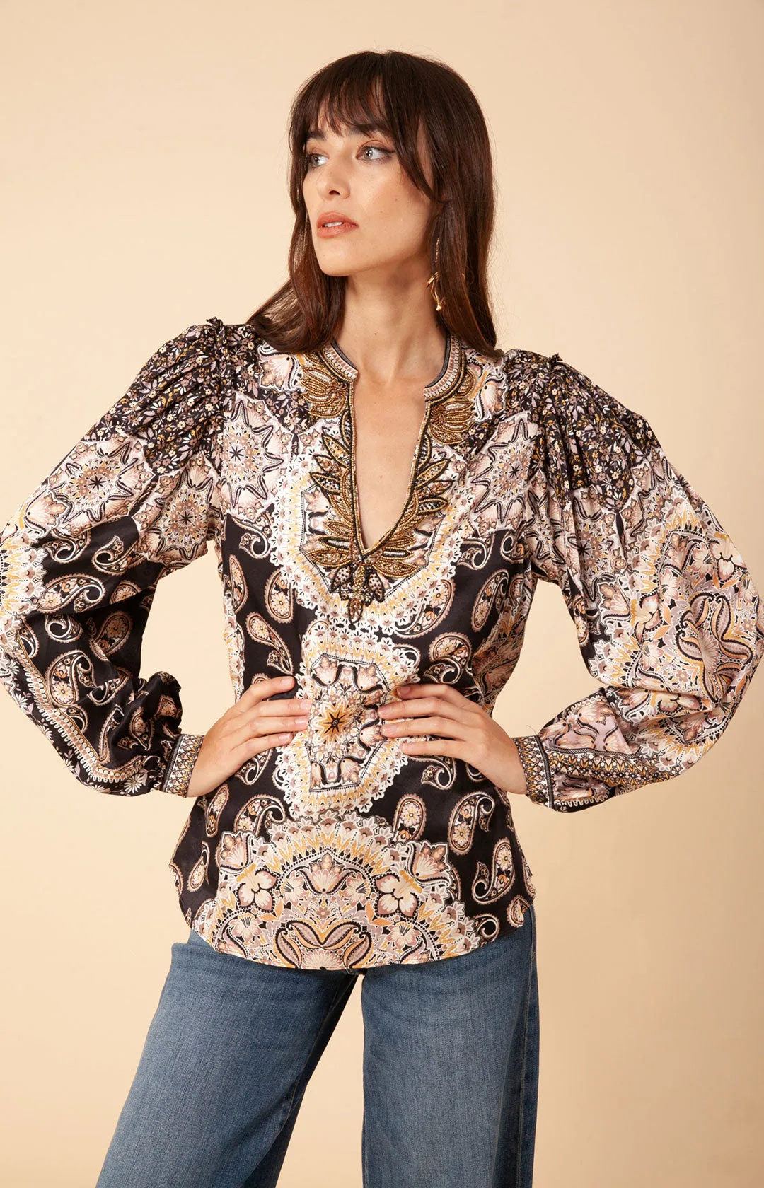 Joleen Charmeuse Top Beaded