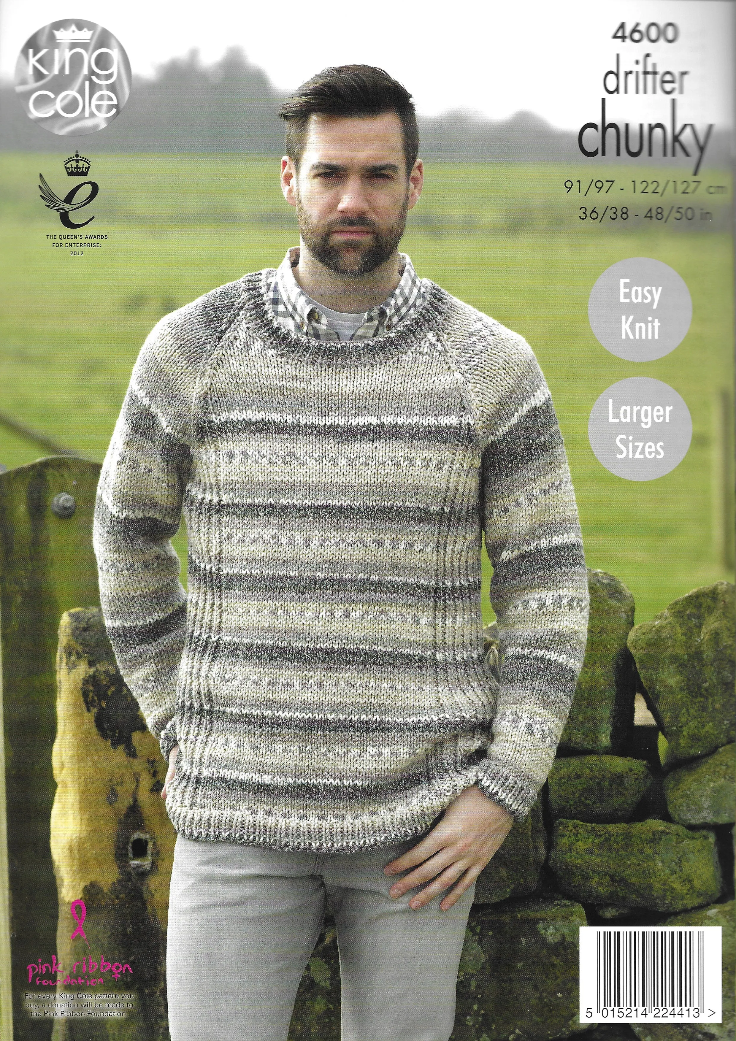 King Cole 4600 Men's Sweaters, Easy Knit, Larger Sizes, Drifter Chunky Knitting Pattern