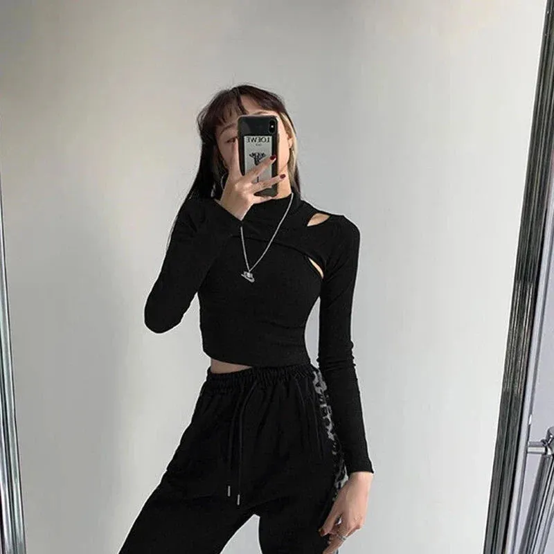 Knitted Two-piece Crop Top with Long Sleeves