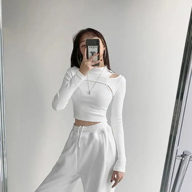 Knitted Two-piece Crop Top with Long Sleeves