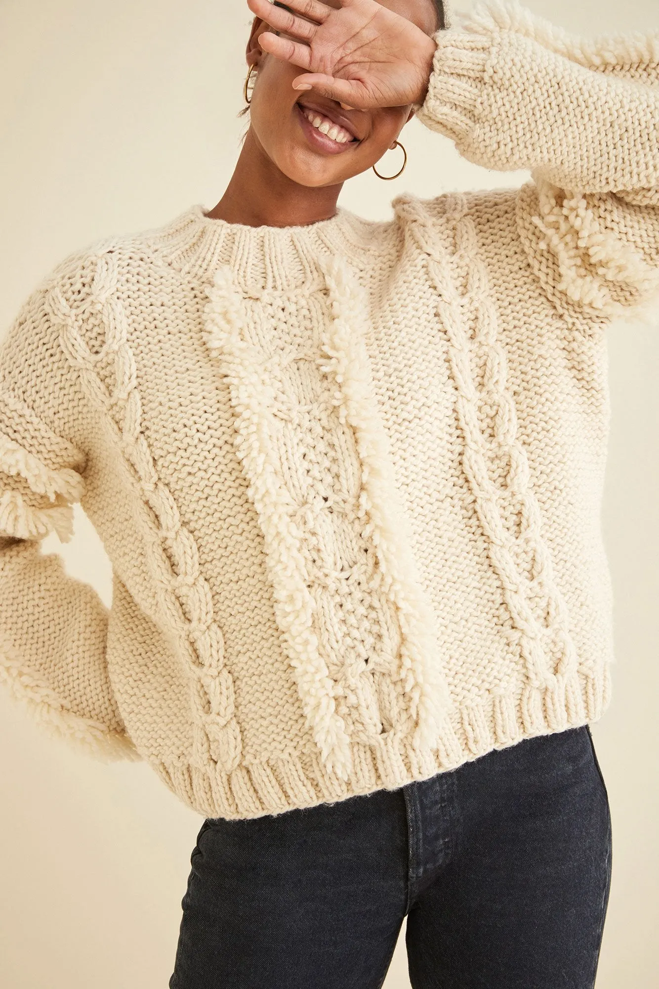 Kordal Cable Knit Fringe Sweater