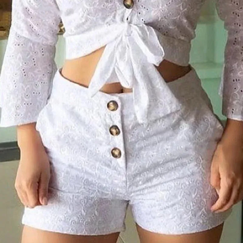 Lace Button-down Blouse & Shorts Sets