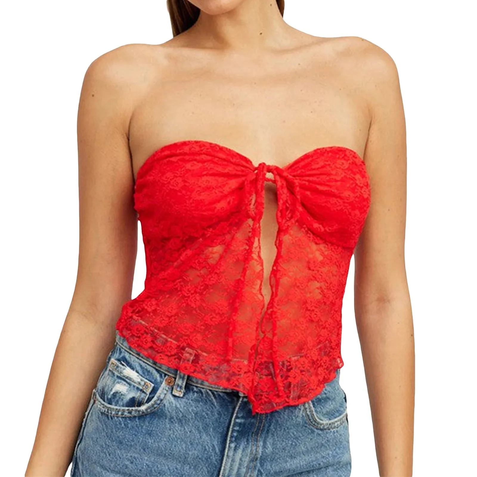 Lace Off-Shoulder Sleeveless Backless See-Through Stylish Elegant Trendy Chic Crop Top