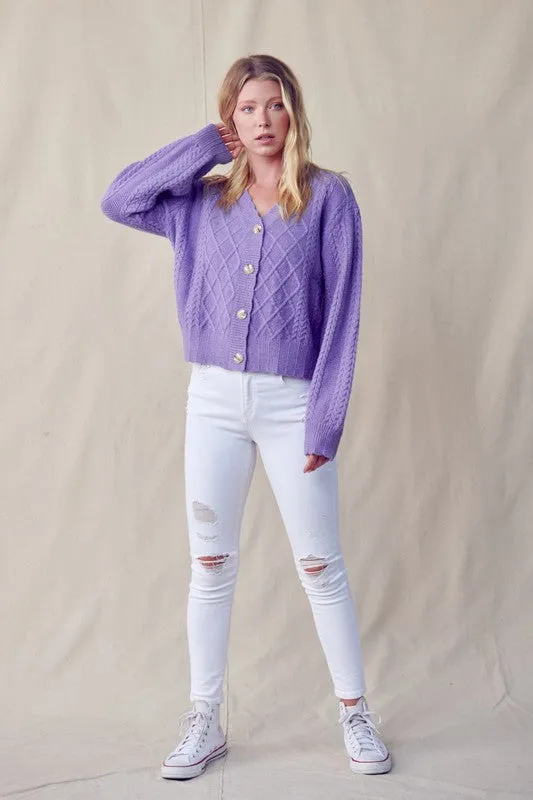 Lena Purple Mixed Cable Knit Cardigan