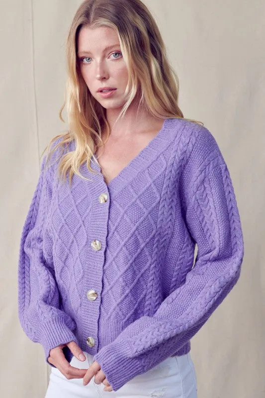 Lena Purple Mixed Cable Knit Cardigan