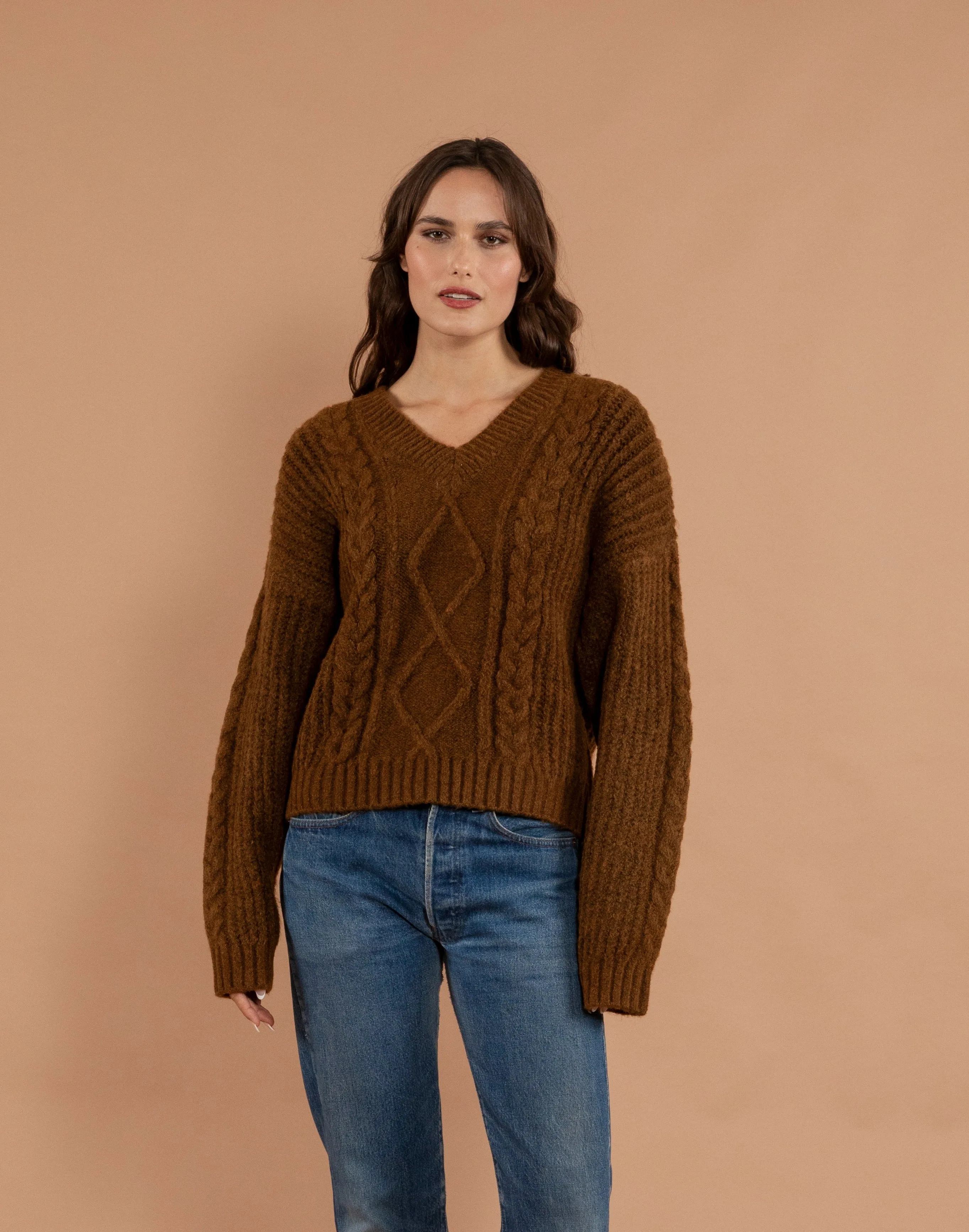 Mehal Cable Knit V-Sweater