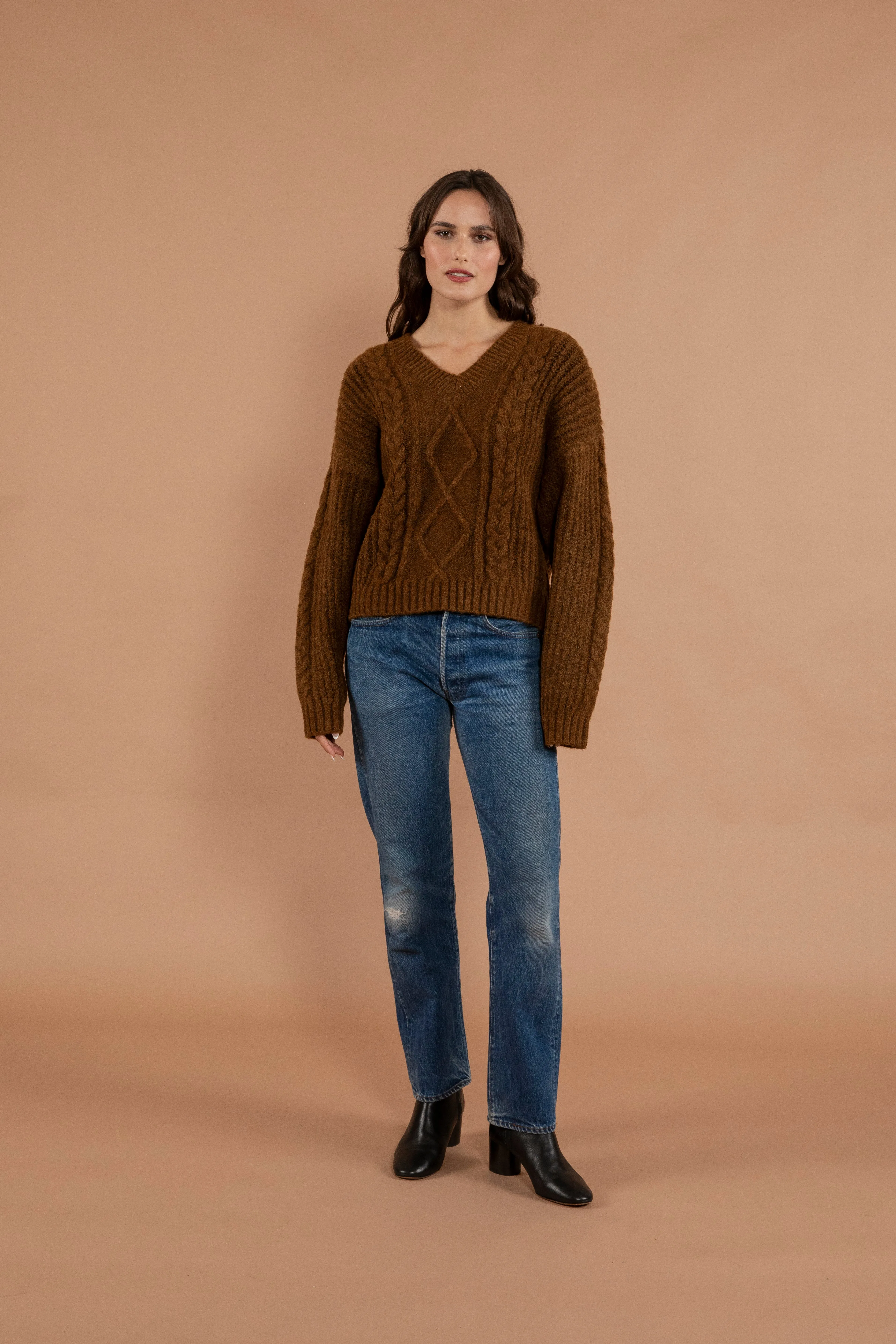 Mehal Cable Knit V-Sweater