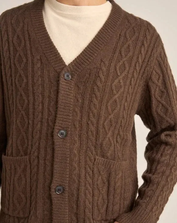 Mohair Cable Knit Cardigan in Brown