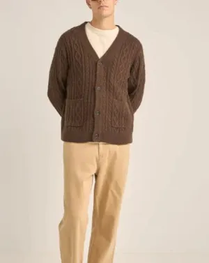 Mohair Cable Knit Cardigan in Brown