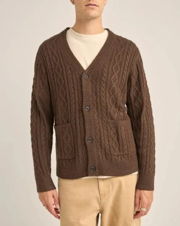 Mohair Cable Knit Cardigan in Brown