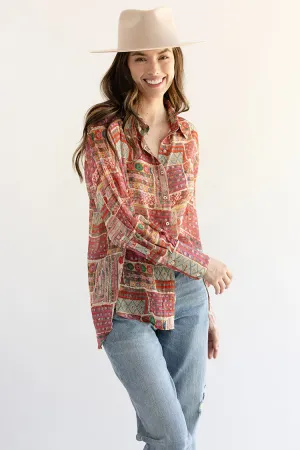 Multicolored Patchwork Print Blouse