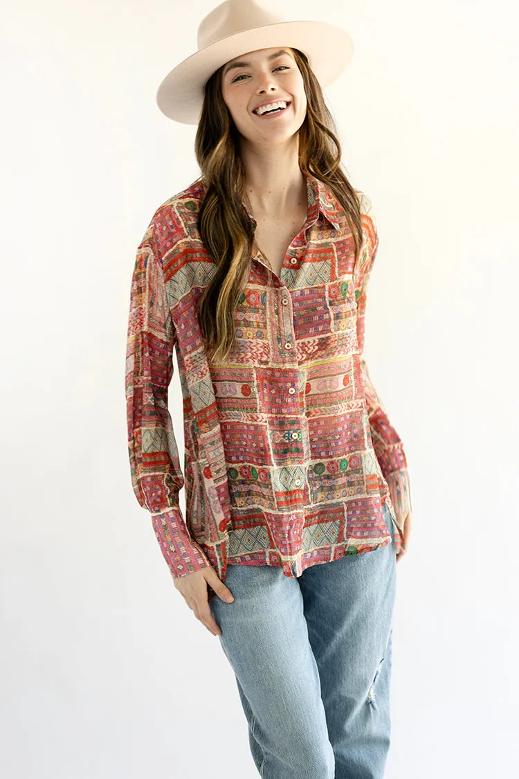 Multicolored Patchwork Print Blouse